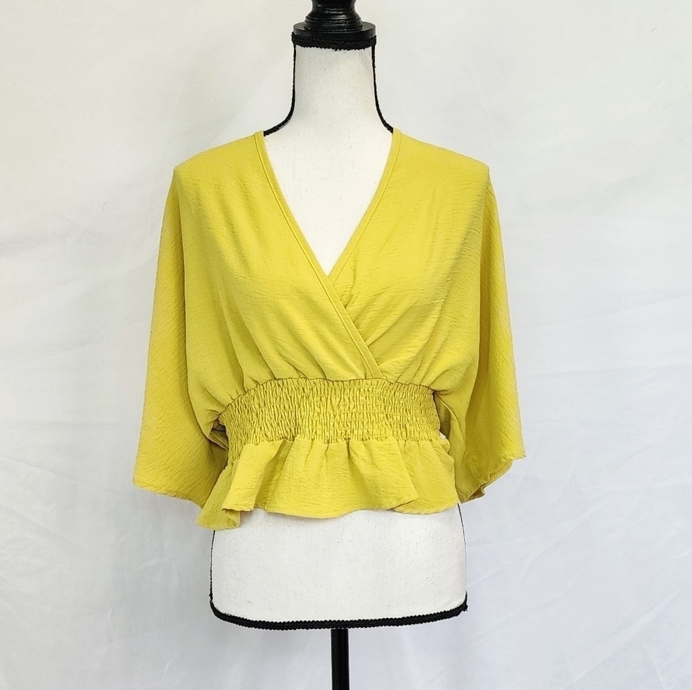 Entro V-Neck Smocked Peplum Half Sleeve Blouse - Picture 2 of 5